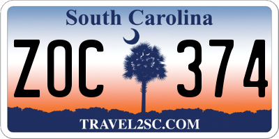 SC license plate ZOC374