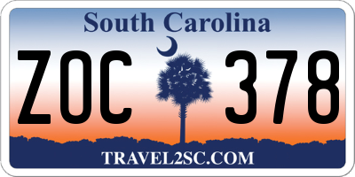 SC license plate ZOC378