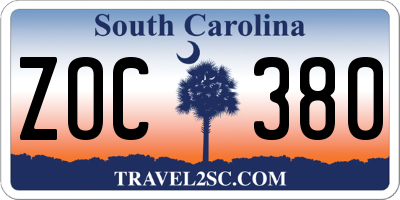 SC license plate ZOC380