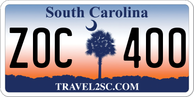 SC license plate ZOC400