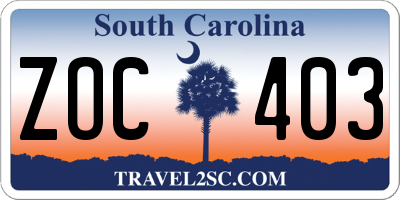 SC license plate ZOC403