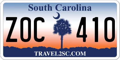 SC license plate ZOC410