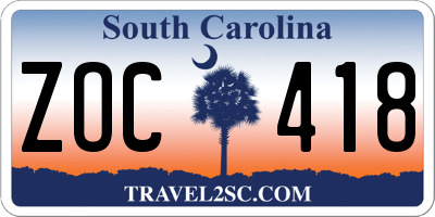 SC license plate ZOC418