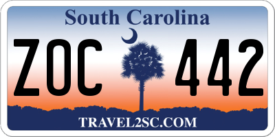 SC license plate ZOC442