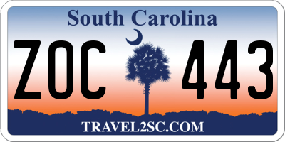 SC license plate ZOC443