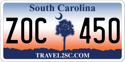 SC license plate ZOC450