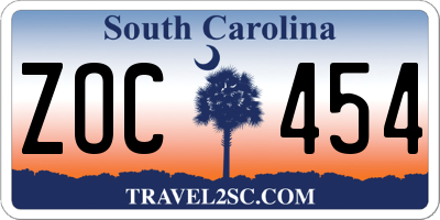 SC license plate ZOC454