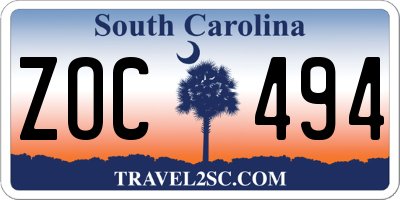SC license plate ZOC494
