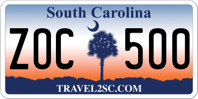SC license plate ZOC500