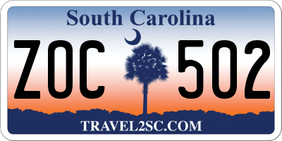 SC license plate ZOC502