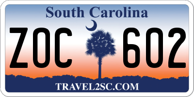 SC license plate ZOC602