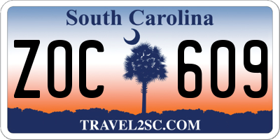 SC license plate ZOC609