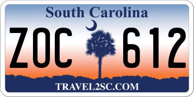 SC license plate ZOC612