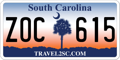 SC license plate ZOC615