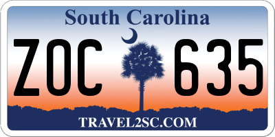 SC license plate ZOC635