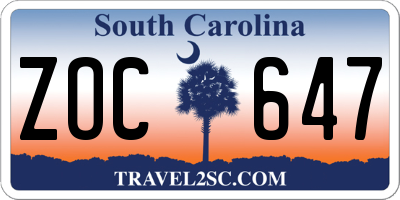 SC license plate ZOC647