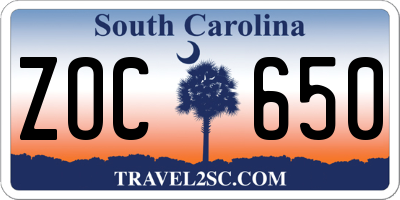 SC license plate ZOC650