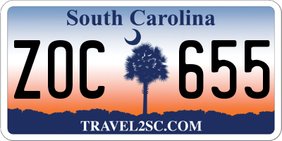 SC license plate ZOC655