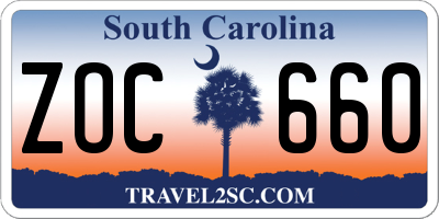 SC license plate ZOC660