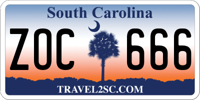 SC license plate ZOC666