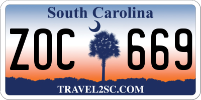 SC license plate ZOC669
