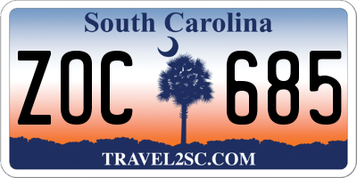 SC license plate ZOC685