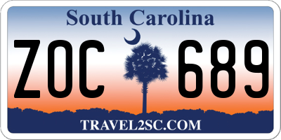 SC license plate ZOC689