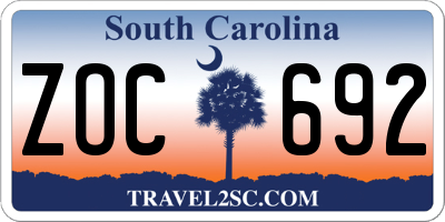 SC license plate ZOC692