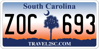 SC license plate ZOC693