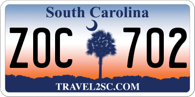SC license plate ZOC702