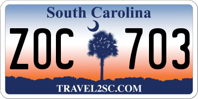 SC license plate ZOC703