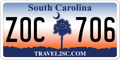 SC license plate ZOC706
