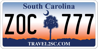 SC license plate ZOC777