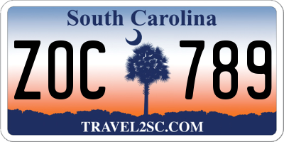 SC license plate ZOC789
