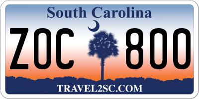 SC license plate ZOC800