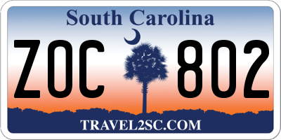 SC license plate ZOC802