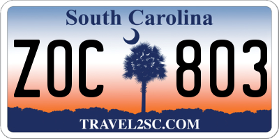 SC license plate ZOC803