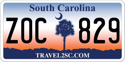 SC license plate ZOC829