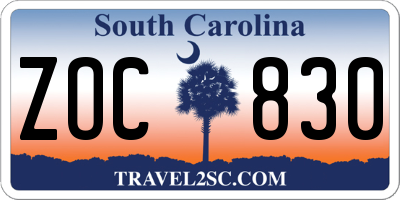 SC license plate ZOC830