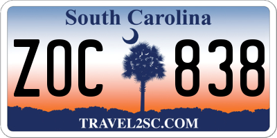 SC license plate ZOC838