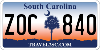 SC license plate ZOC840