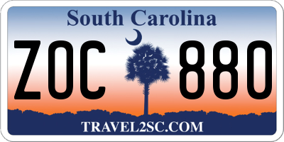 SC license plate ZOC880