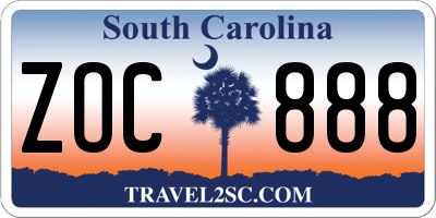 SC license plate ZOC888