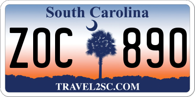 SC license plate ZOC890