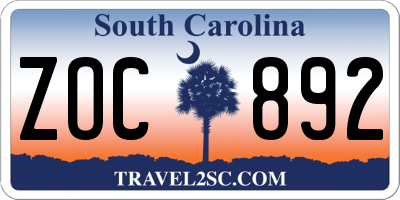 SC license plate ZOC892