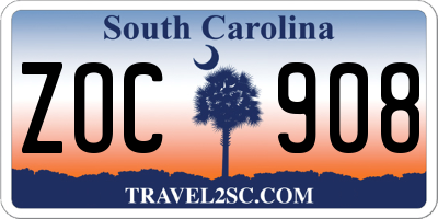 SC license plate ZOC908