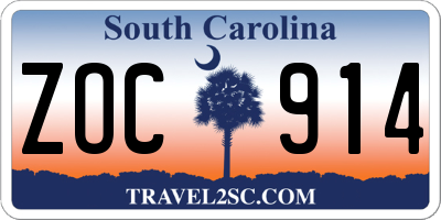 SC license plate ZOC914