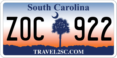 SC license plate ZOC922