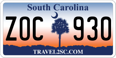 SC license plate ZOC930