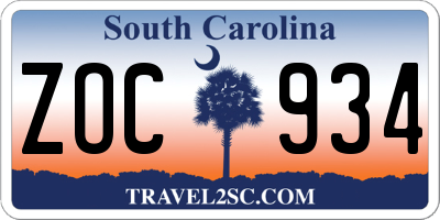 SC license plate ZOC934
